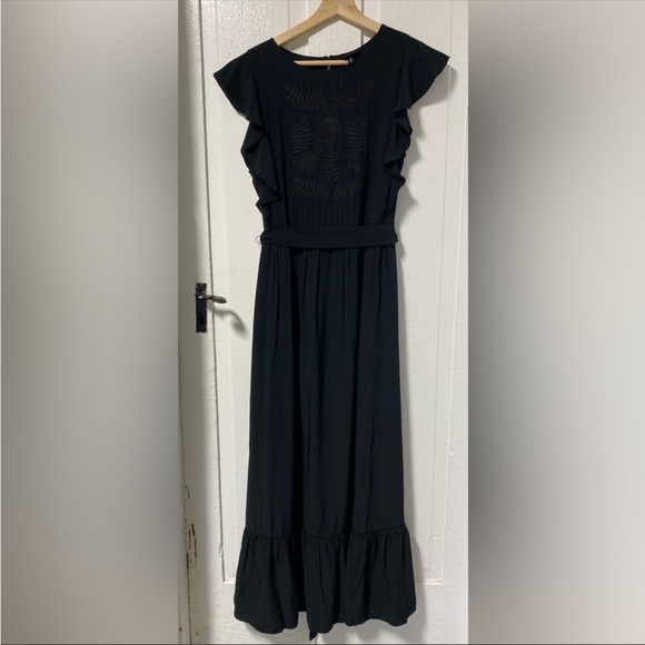 Who What Wear Black maxi dress embroidered bodice ruffles size XS - Picture 3 of 5